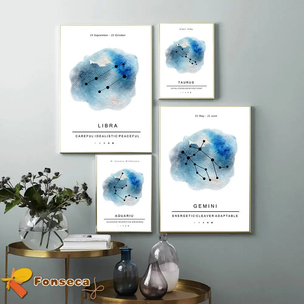 12 созвездий оформление стен искусство печать астрологический знак холст