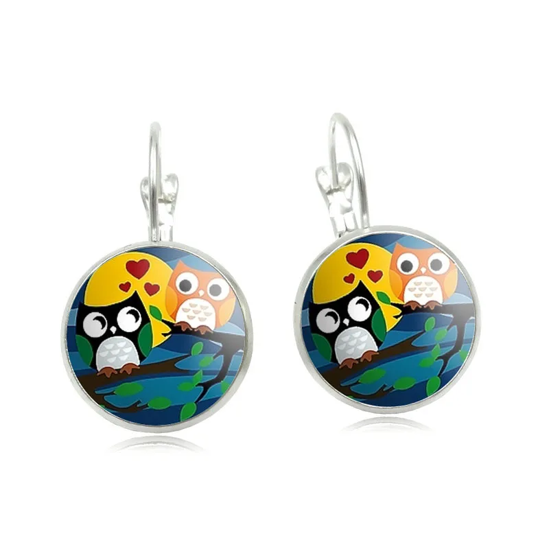 Женские Модные хрустальные серьги гвоздики сова фото стекло бижутерия Купольные