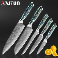 xituo professional kitchen japanese knife set damascus steel chef knife abalone shell handle santoku meat vegetable cleaver cut
