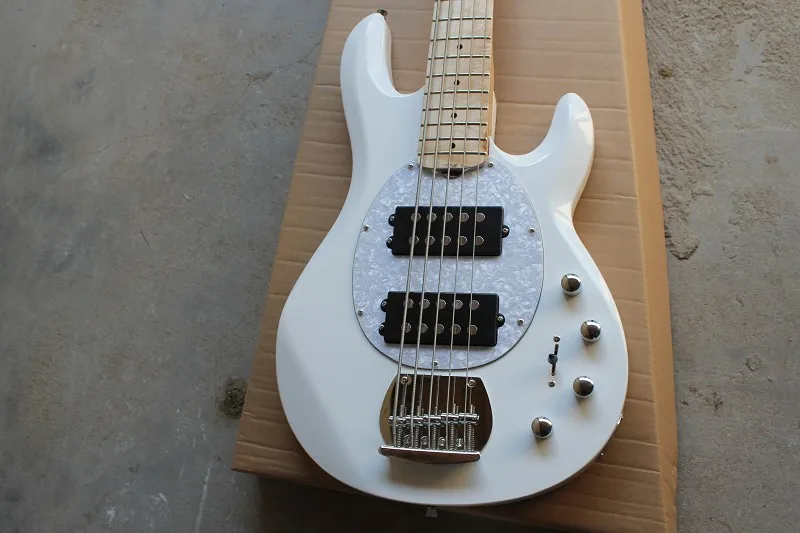 Бесплатная доставка Высококачественная 5-струнная белоснежная электрическая