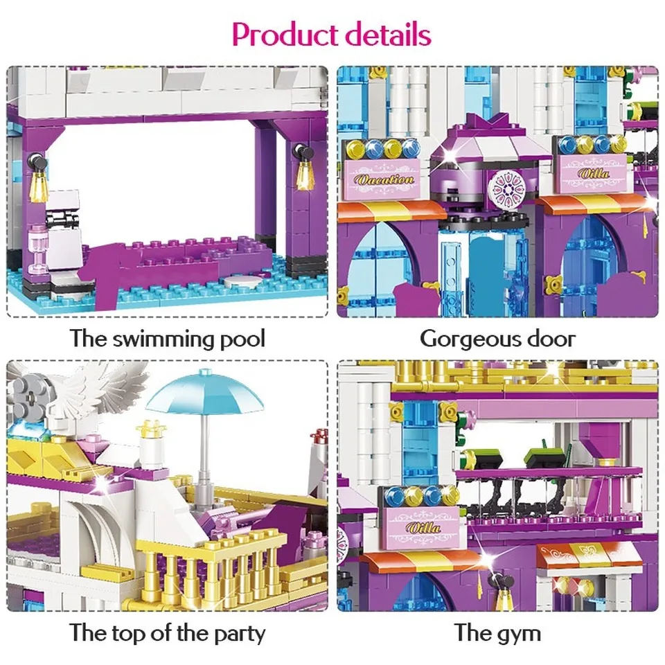 

NEW 961PCS Private Luxury Villa Building Blocks Compatible Legoinglys Friends Castle Bricks Girls Princess House Toys for Girls