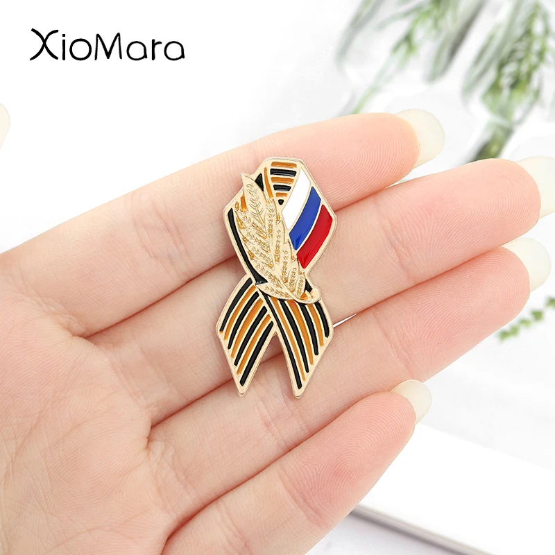 

St. George Ribbon Badge with Russian Flag Ribbon Of Saint George Victory Day Pin Brooches for Men Women Jewelry Accessories