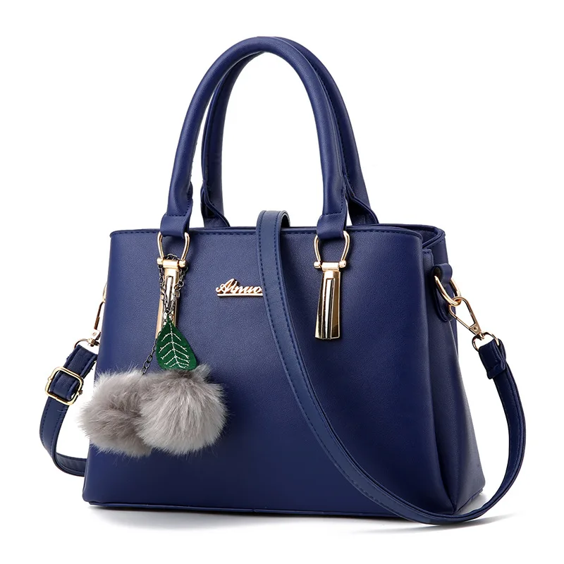 

2020New Plush Ball Casual Tote Fur Designer Women'sBag Leather High Capacity Female Handbags Fashion Shopper ShoulderBag