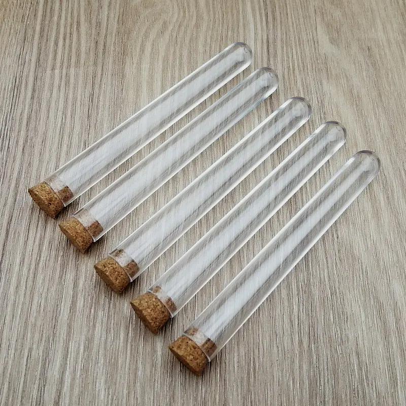 

20Pcs 12x100mm Transparent Laboratory Clear Plastic Test Tubes With Corks Caps School Lab Supplies, Wedding Favor Gift Tube