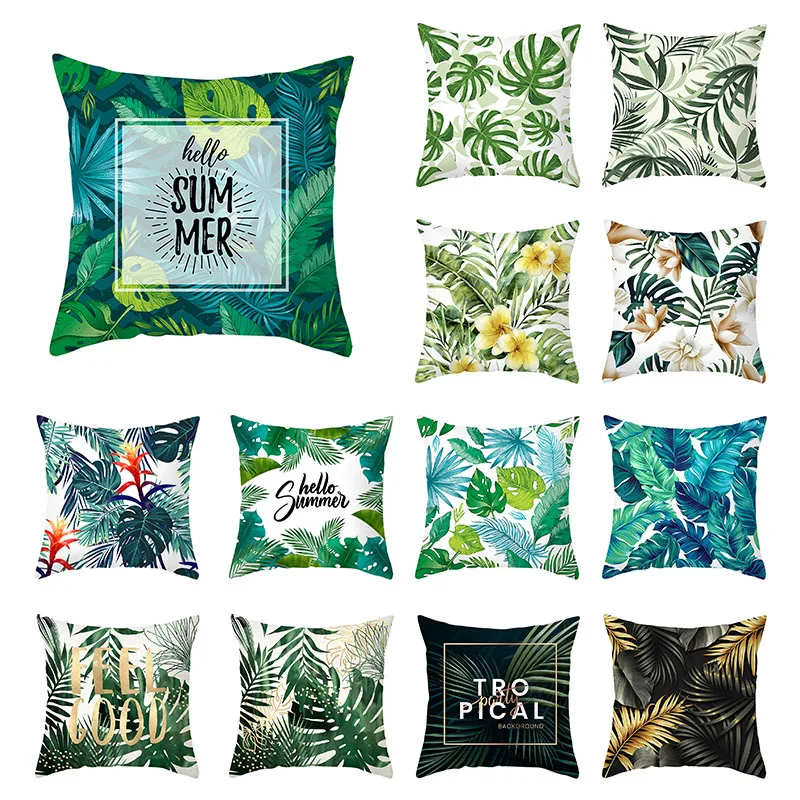 

Summer Cushion Cover45X45 Green Pillow Cover Tropical Plant Leafs Decorative Pillowcase Polyester Sofa Cushion Nordic Home Decor