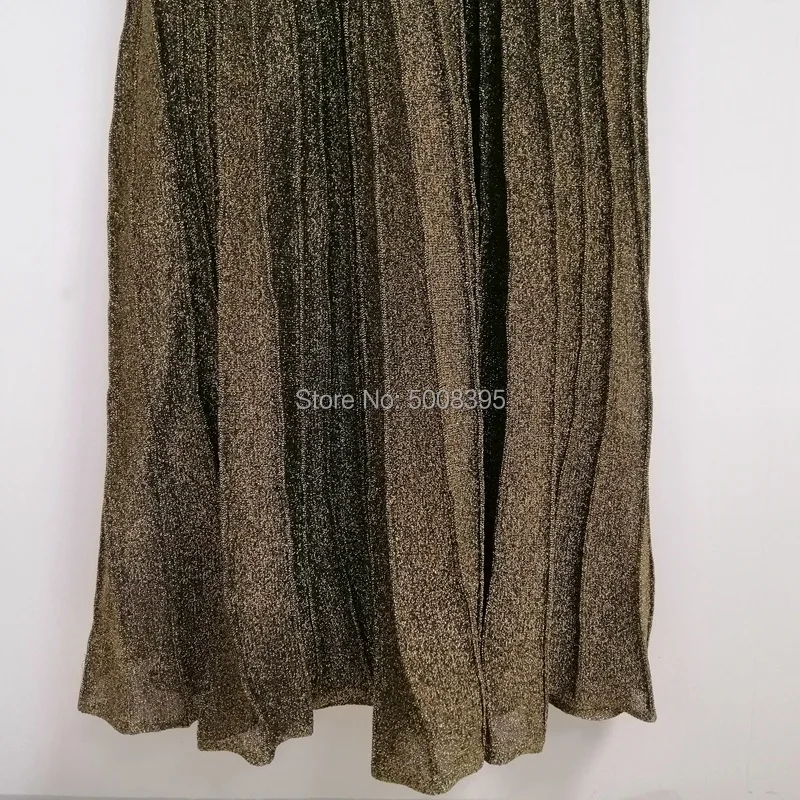 Женское трикотажное платье средней длины эластичное модное золотого и медного