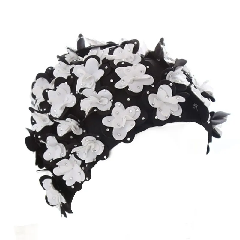 Шапка-тюрбан женская с длинными волосами 3d-шапка для плавания цветами стрейчевая