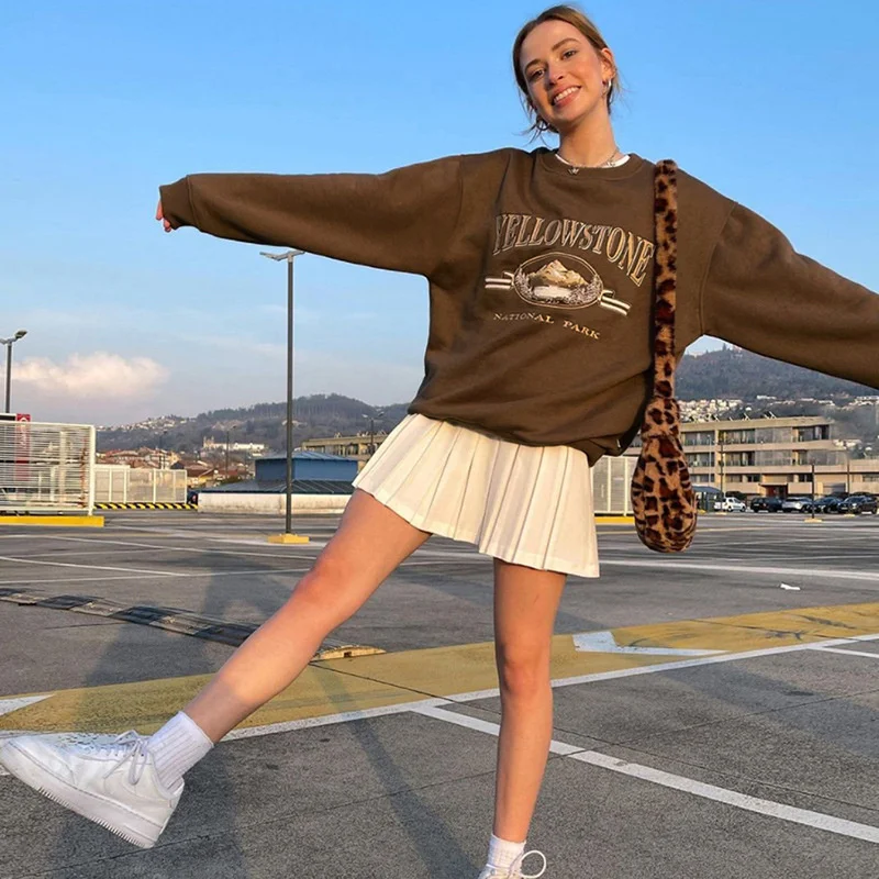 

2021 Spring And Autumn Loose Hoodie Round Neck Long Sleeve Sweatshirt Women's Casual Top Thin Printed Sports Sweatshirt Jacket