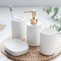 4 in 1 set bathroom wash suit white ceramic shampoo dispenser bottle mouthwash cup toothbrush holder soap dish bath accessory