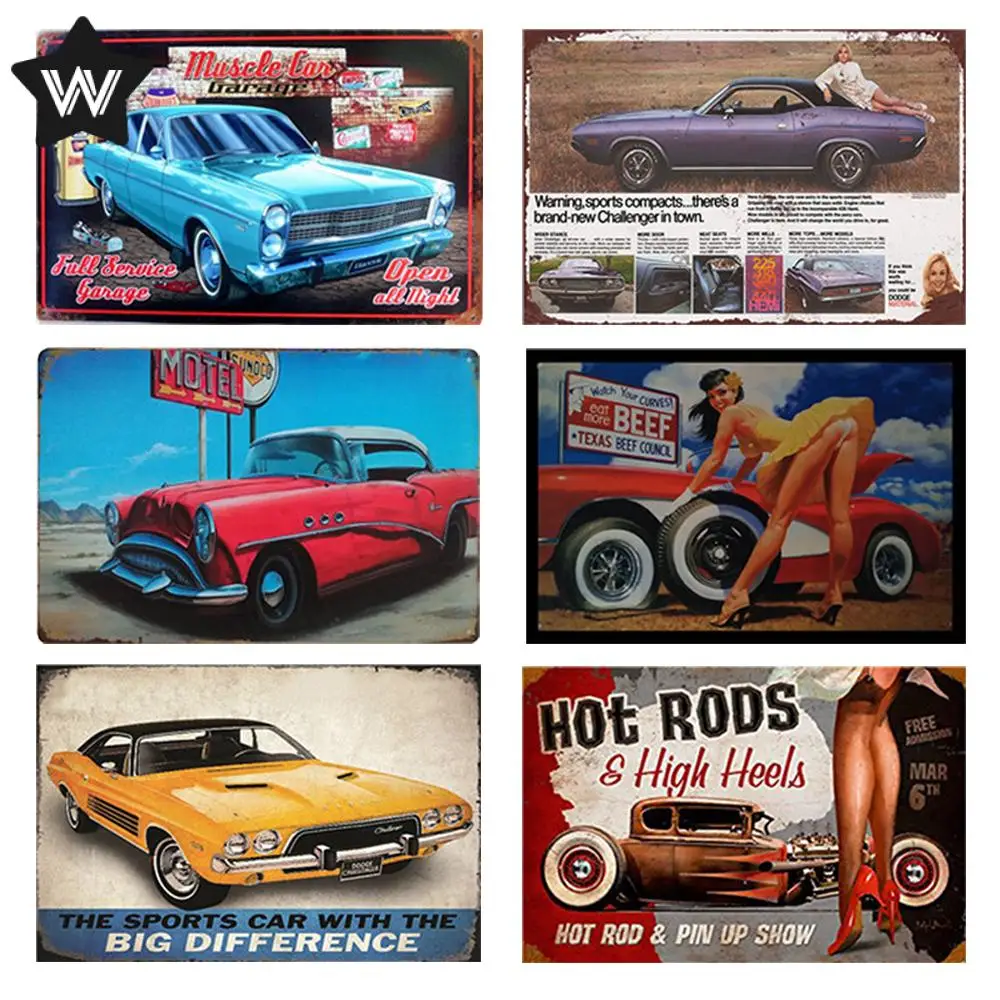 

Vintage Car Metal Sign Shabby Racing Car Tin Sign Metal Poster Retro Style Wall Stickers Metal Plate for Man Cave Club Bar Decor