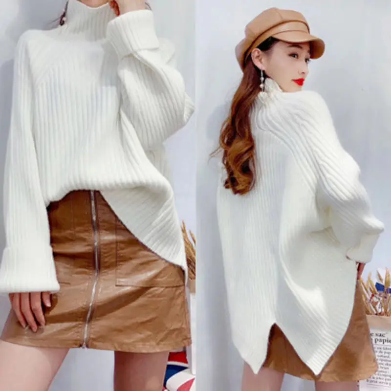 

Net Red Sweater Women's New Korean Version 2021 Autumn Winter Casual Solid Color Turtleneck Warm Thick Sweater