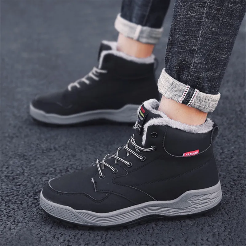 Ботинки мужские зимние кожаные плюшевые теплые водонепроницаемые рабочие