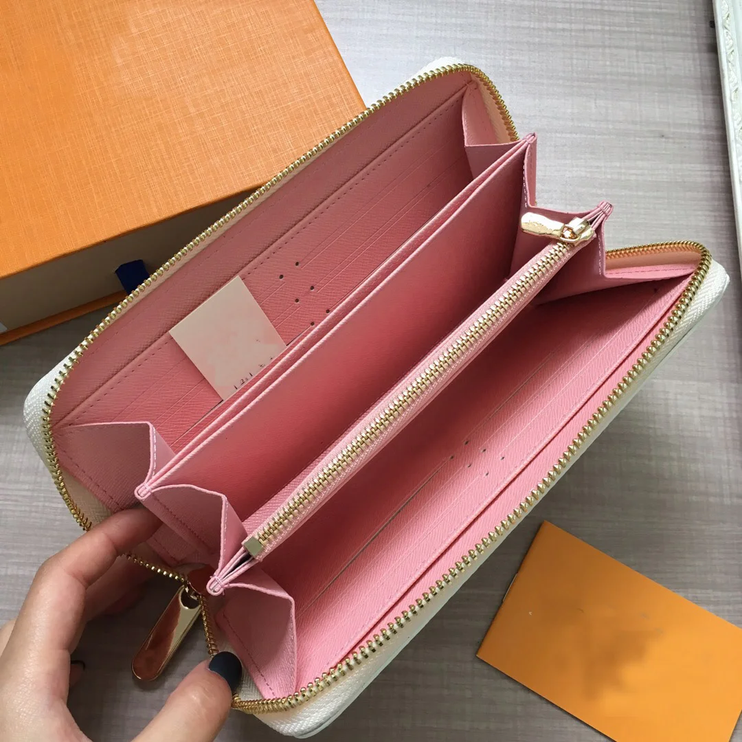 

Christmas Limited Luxury Wallet Women Genuine Leather White Plaid Animal Print Women Wallets Long Zipper Pink Series Gift