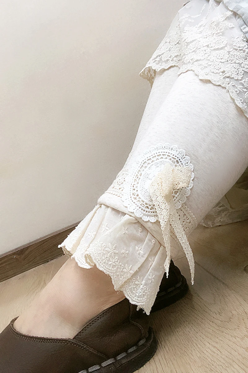 Женские кружевные вязаные крючком Леггинсы на шнуровке эластичные хлопковые