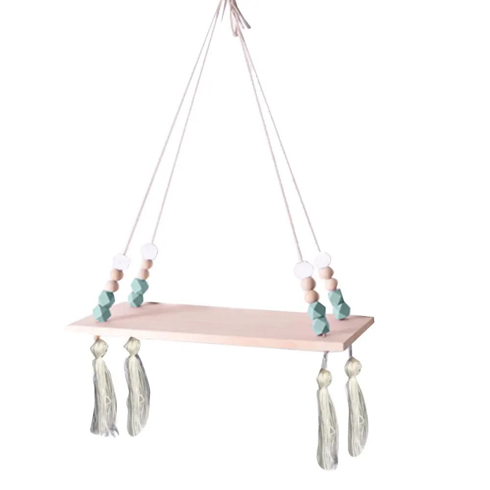 Скандинавская полка для хранения с деревянными бусинами и кисточками деревянная