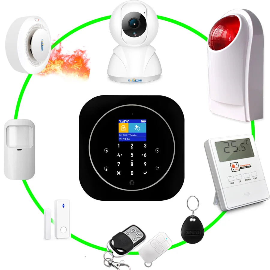 Wifi GSM система домашней сигнализации IOS Android Tuya приложение RFID lcd сенсорная клавиатура 433 МГц беспроводной датчик комплект сигнализации 11 языков для переключения