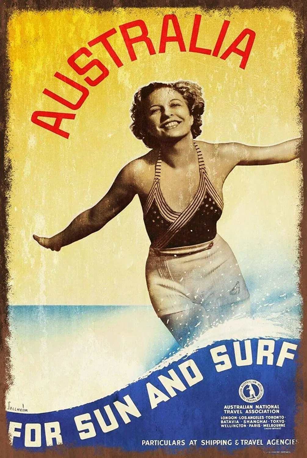 

Australia Sun and Surf Travel Metal Tin Sign 12x8 Inch Decor Travel Tin Sign