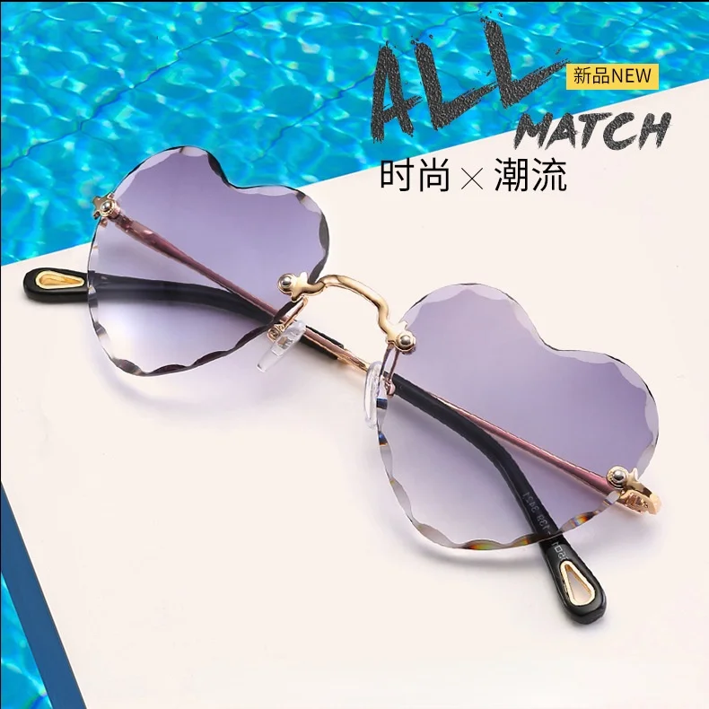 

Personalized Metal Cut Edge Gradient Color Love Glasses Sunglasses Peach Heart Frameless Ocean Sunshade Sunglasses