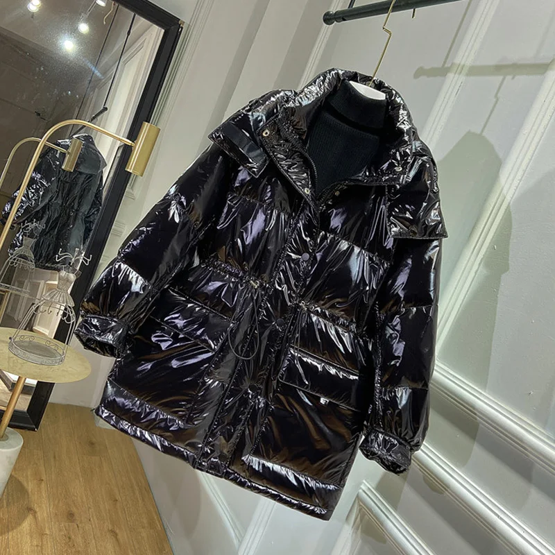 Новинка 2021 зимняя Глянцевая парка Толстая Женская водонепроницаемая куртка с