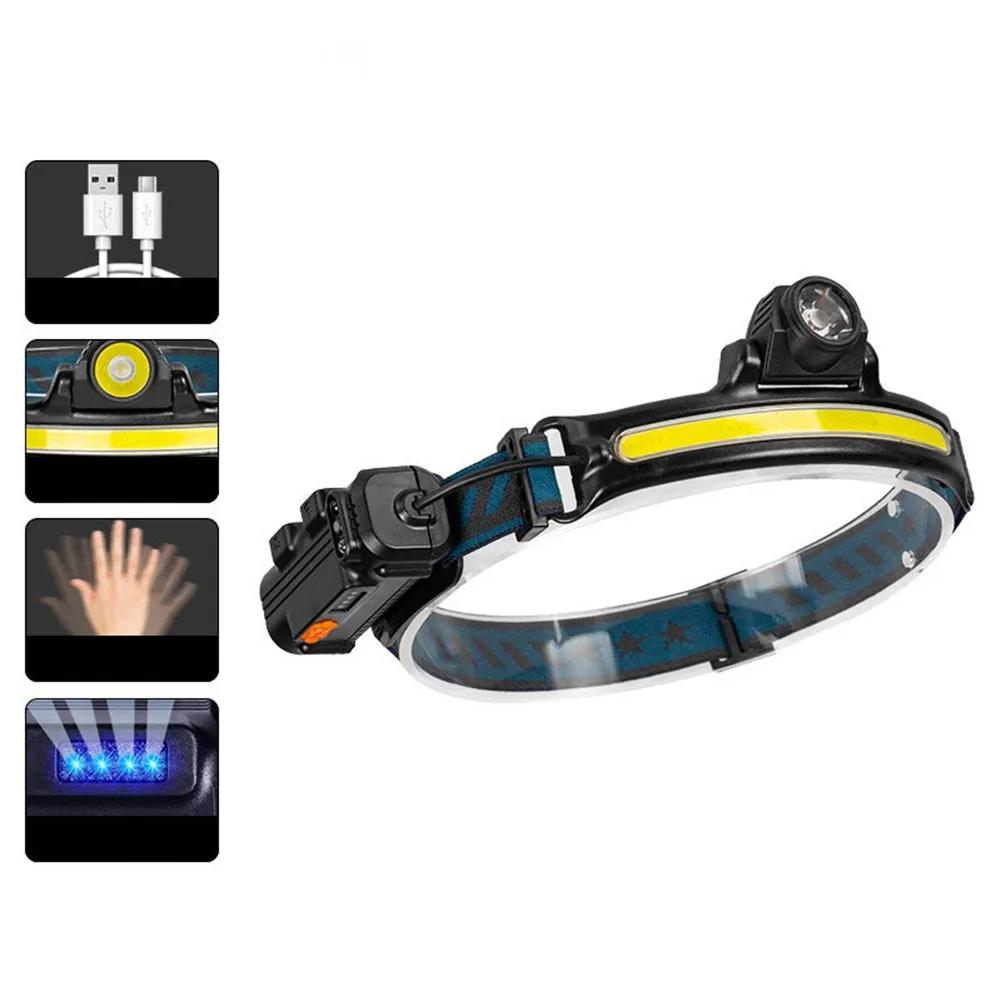 

XPG+COB Strong Headlight Outdoor Fishing Light Sensor Head Lamp USB Rechargeable Flashlight Induction Head Torch Camping Lantern