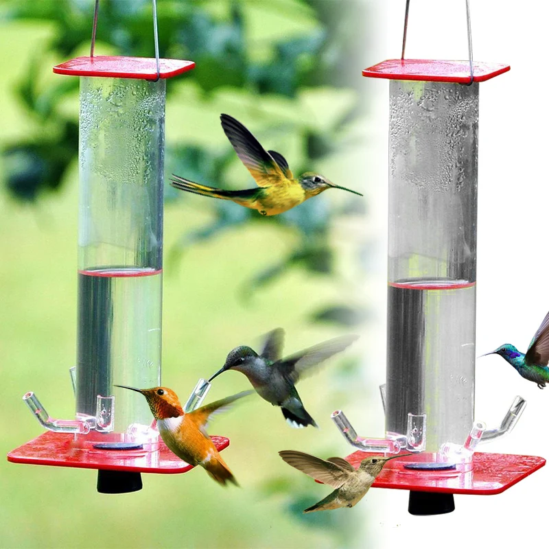 

Peter's Hummingbird Feeder for Outdoors with 6 Feeding Ports Hanging Bright Red Transparent Tube Easy to Clean