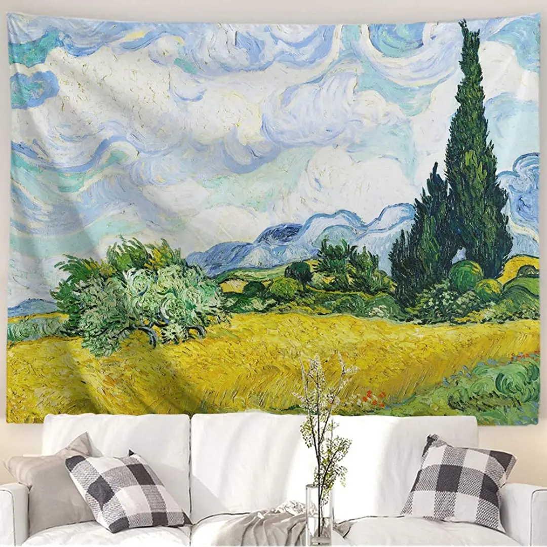 

Настенный Гобелен Винсента Ван Гога Baccessor, зеленые пшеничные поля, картина маслом, настенное художественное украшение для гостиной, спальни