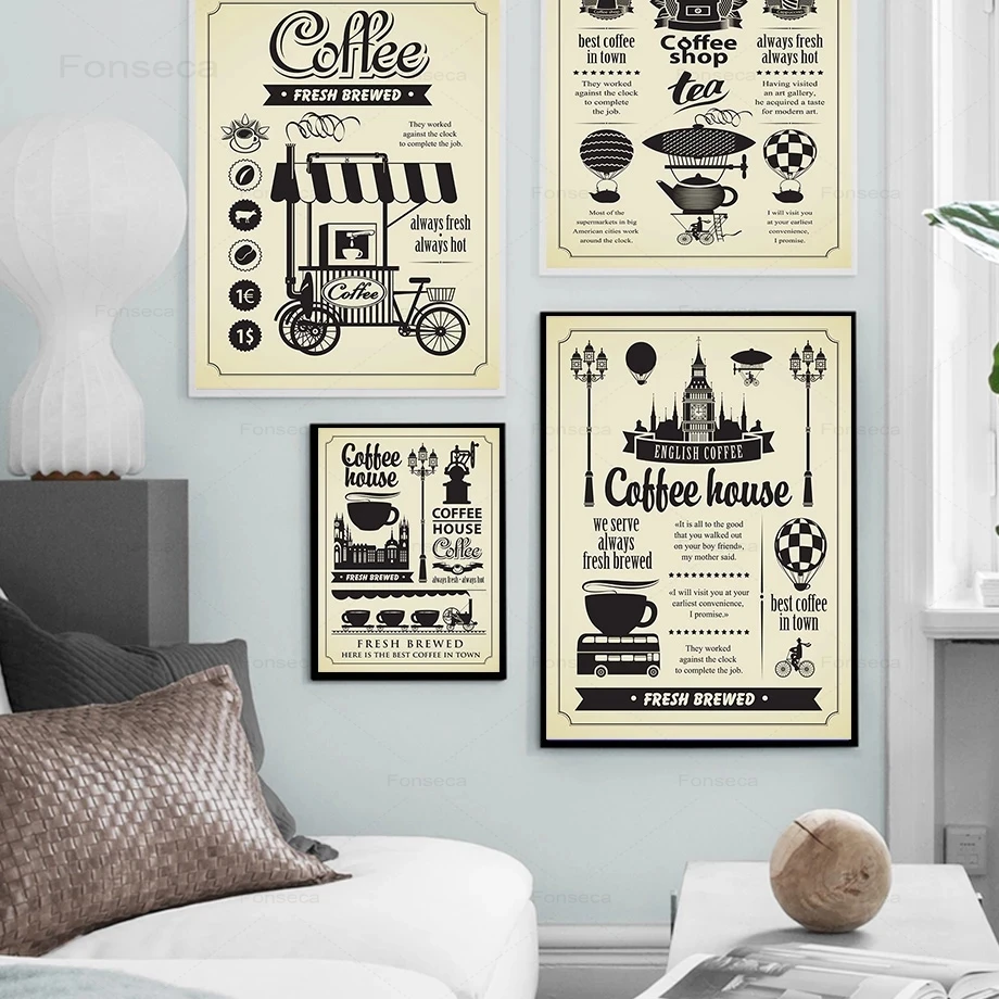 Скандинавская картина в виде меню кофе стиле ретро холст для кафе магазина