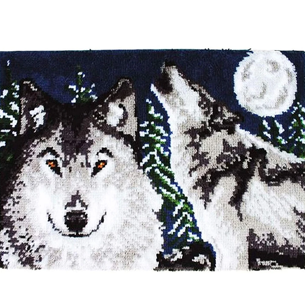 

Latch hook carpet kits Crafts for adults Rug making kits with Pre-Printed Pattern Carpet kit with hook needlework Wolf Tapestry