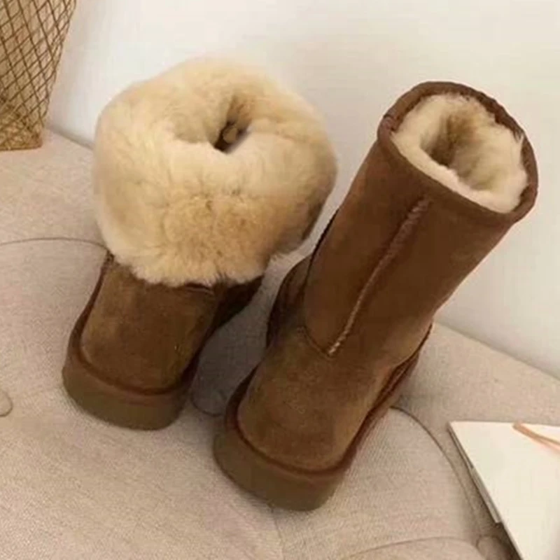 Зимние Удобные однотонные ботильоны на плоской подошве без застежки с круглым