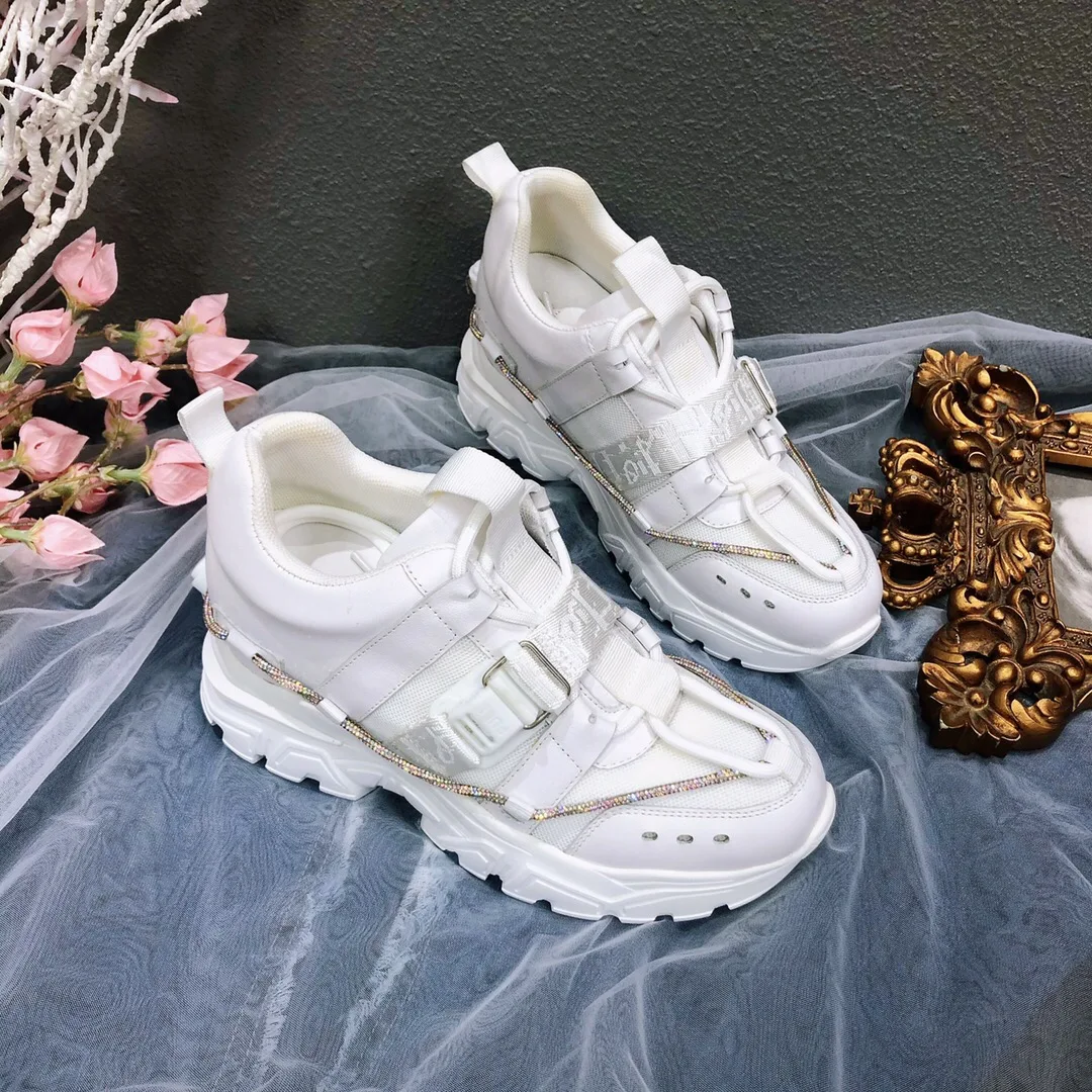 

Spring Women White Shoes Platform Chunky Sneakers Fashion Real Leather Dad Shoes Luxury Autumn High Heels Height Increase Casual