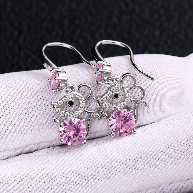 

Lovely Mouse Women'S Earrings Animal Pink Zircon Hanging Dangle Earrings For Women Jewelry Accessories Whole Sale