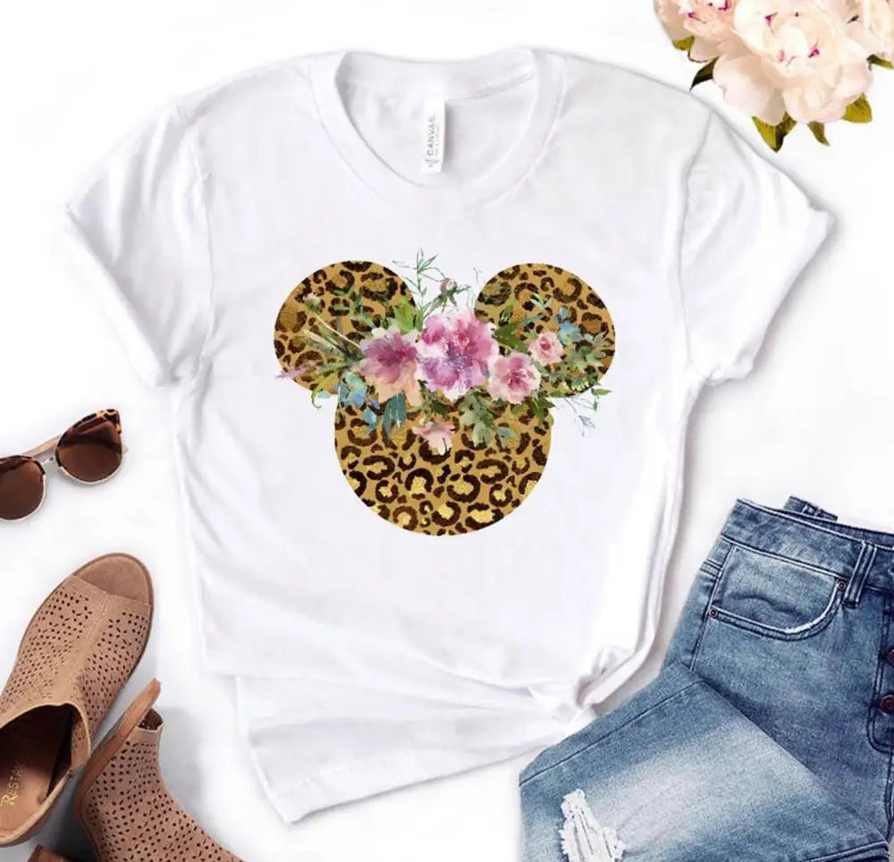 

leopard mouse flower head 7 Designs Print Women tshirt Cotton Hipster Funny t-shirt Gift Lady Yong Girl Top Tee Drop Ship FB-13