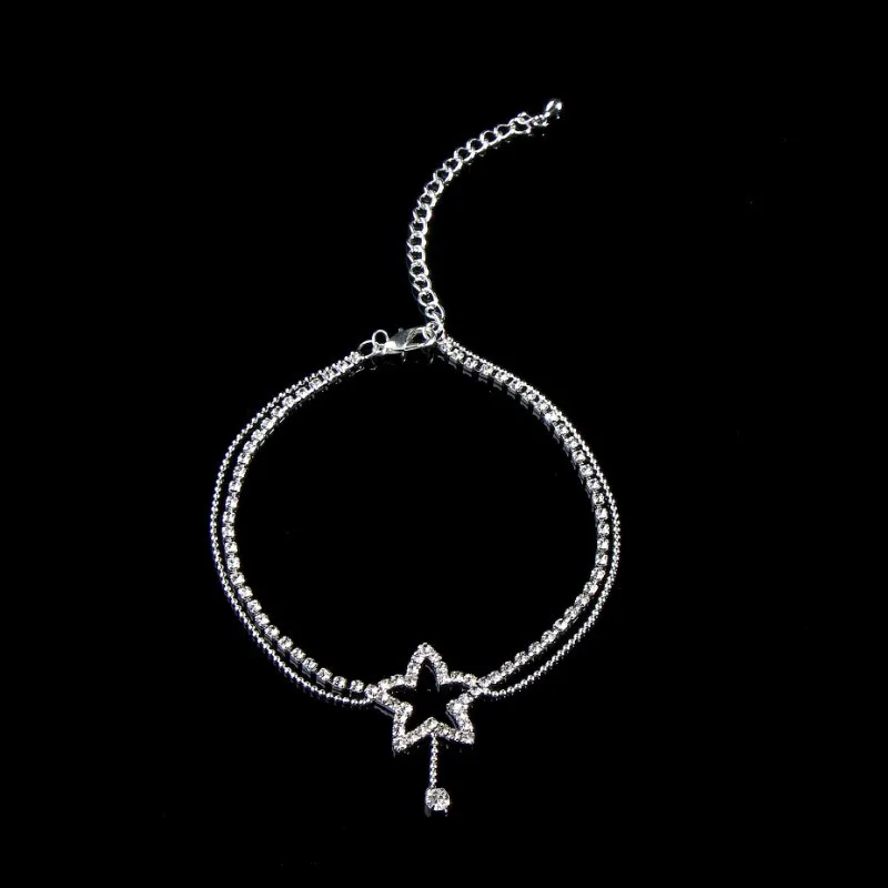 

Simple Creative Five-pointed Star Love Heart Rhinestone Anklet for Women