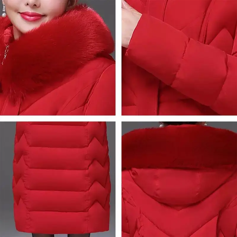 X-Long 2022 New Winter Casual Jacket Women Office Ladies Parka Mujer Solid Hooded With Fur Collar Slim Women's Thick Coat s1347