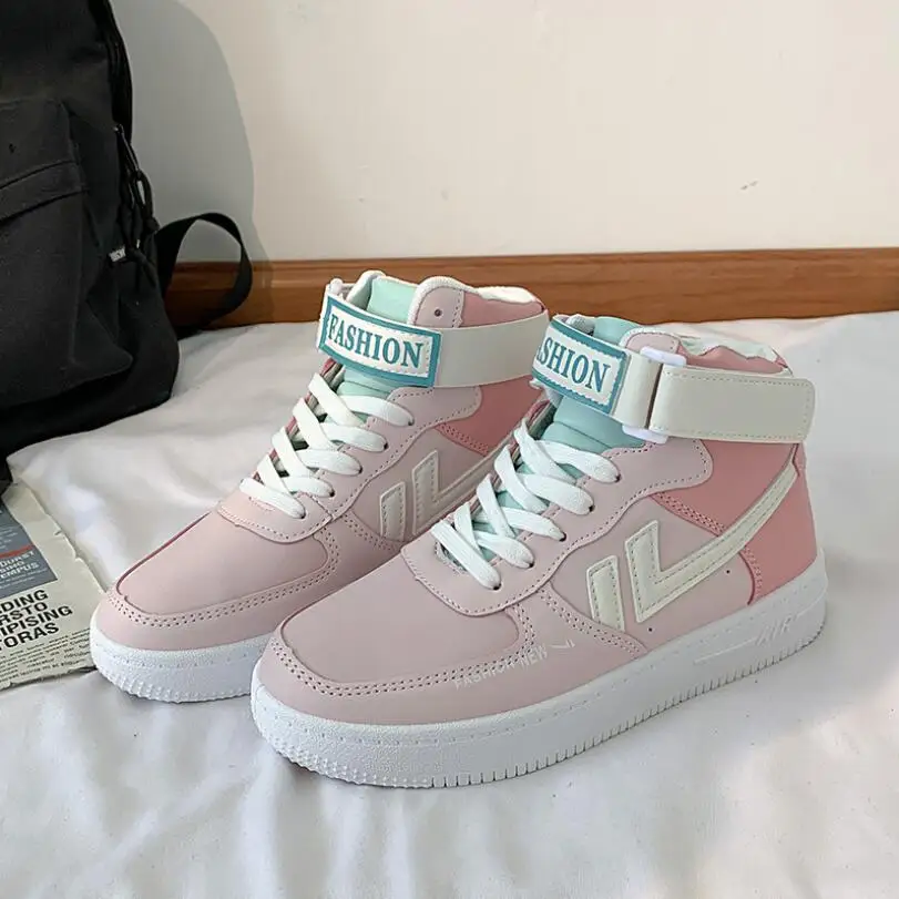 

Women High Top White Sneakers Womens Platform Chunky Vulcanized Shoes Tenis Female 2021 Lace Up Candy colors Casual Sport Shoe