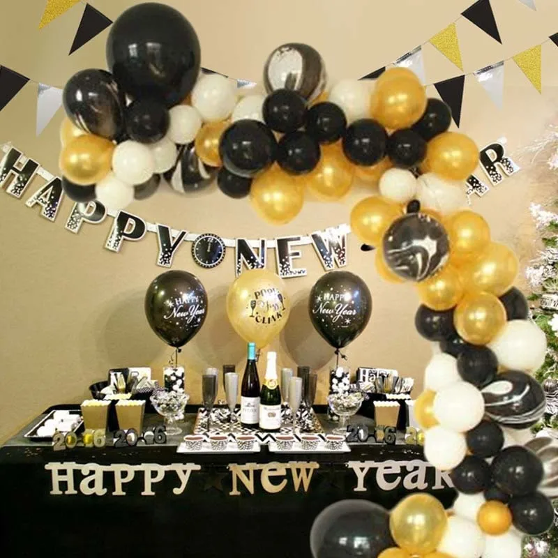 74 шт./компл. черный золотой с днем рождения воздушные шары набор латексные гелий