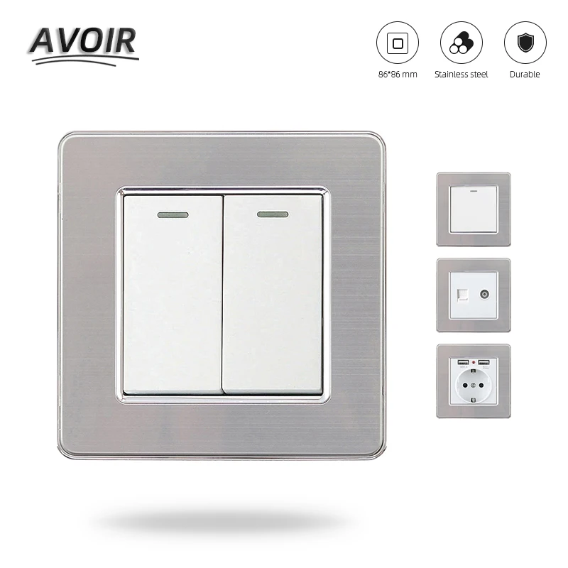 

Avoir 1 2 3 4 Gang 1 2 Way Button Light Switch Interruptor EU FR USB Socket Mounting Box Stainless Steel Panel Lamp Light