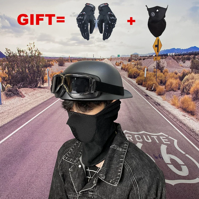 

2 GiftsBlack Adult Open Face Half Helmet Moto vintage Motorcycle Motorbike Biker Riding Crash Scooter,Cruiser,Chopper