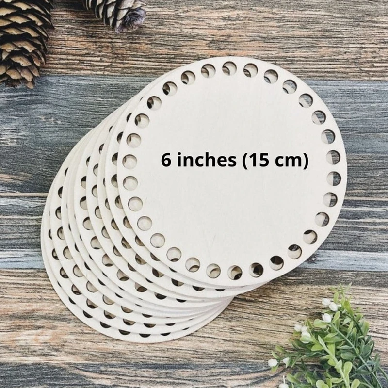 

SET of 6 "Round Wooden Bottoms for Crocheting Storage Baskets 10 Pieces Wooden Base for Crocheting Glasses and Phone Holder