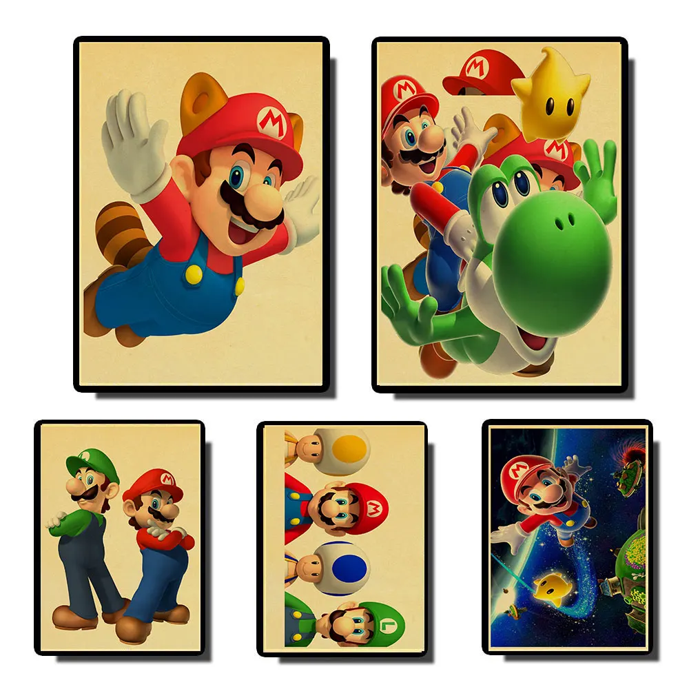 Винтажный бумажный плакат из мультфильма Super Mario Shigeru Miyamoto настенная живопись