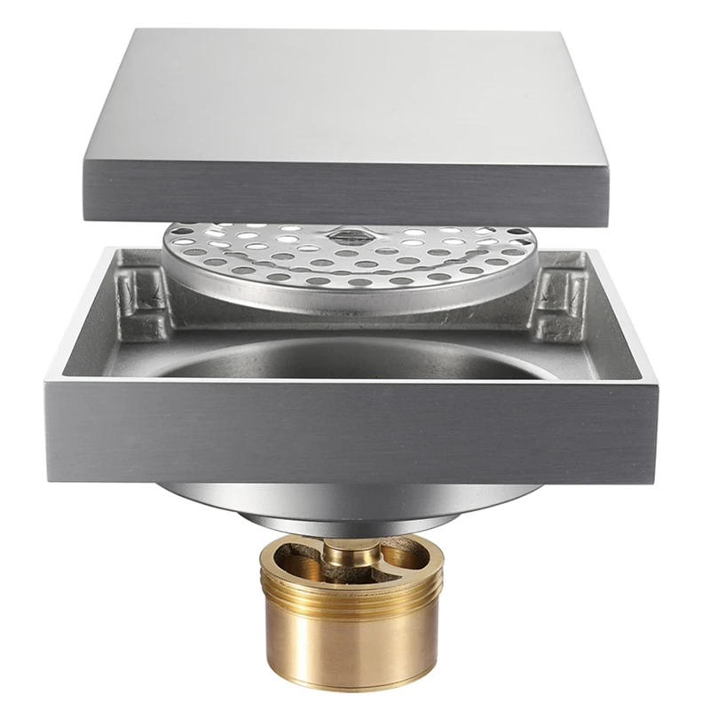 

HIDEEP Anti-Odor and Anti-Reflow Bathroom High-Flow Toilet Copper Floor Drain Square Mirror Floor Drain