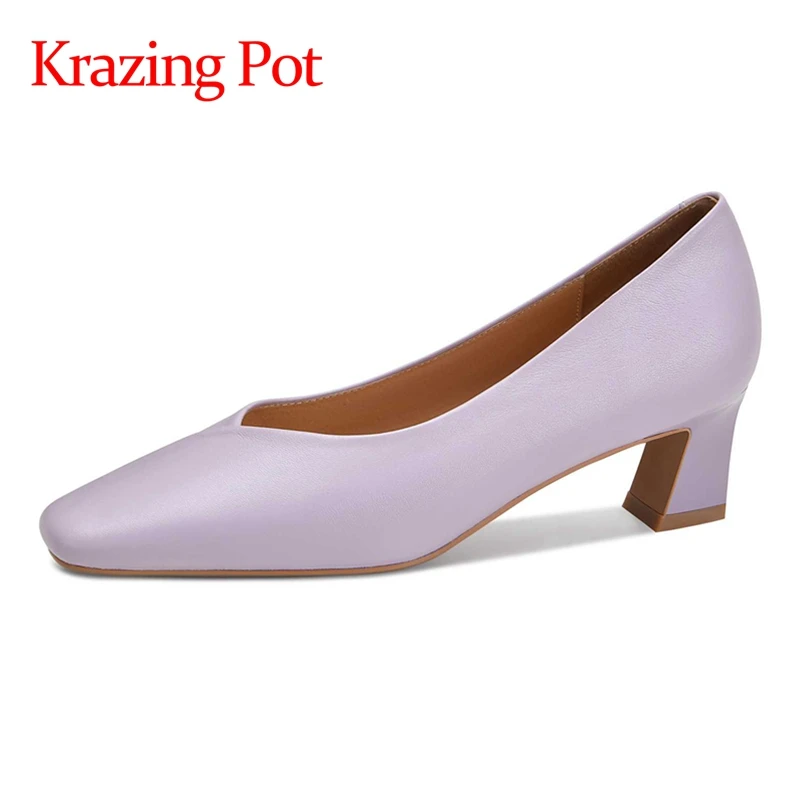 

Krazing Pot spring new arrival full grain leather square toe high heels candy colors beauty lady dating slip on women pumps L81