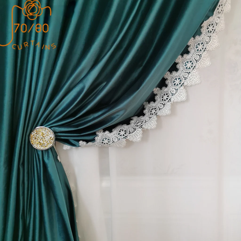 French High-grade Peacock Blue Velvet Thickened Blackout Curtains for Bedroom and Living Room Customized Products