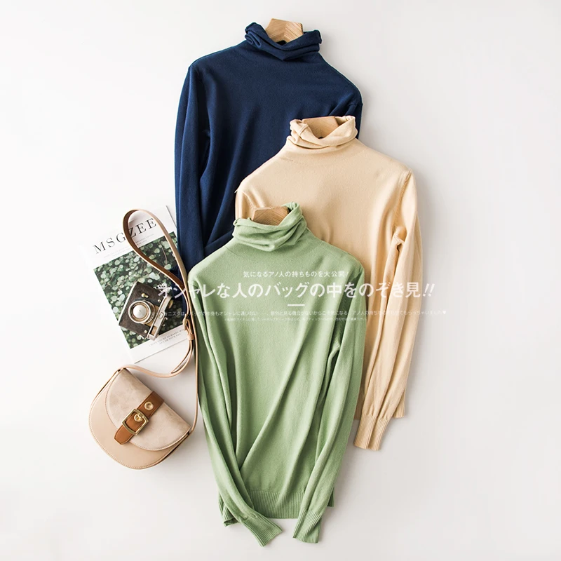 Female Long Sleeve Knitted Elastic Sweater Women Turtleneck Sweaters And Pullovers Ladies Winter Warm Jumper Soft Clothing Tops | Женская