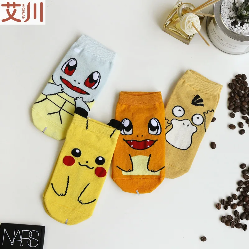 Весенние корейские носки Пикачу с милым рисунком эльфа хлопковые башмачки для