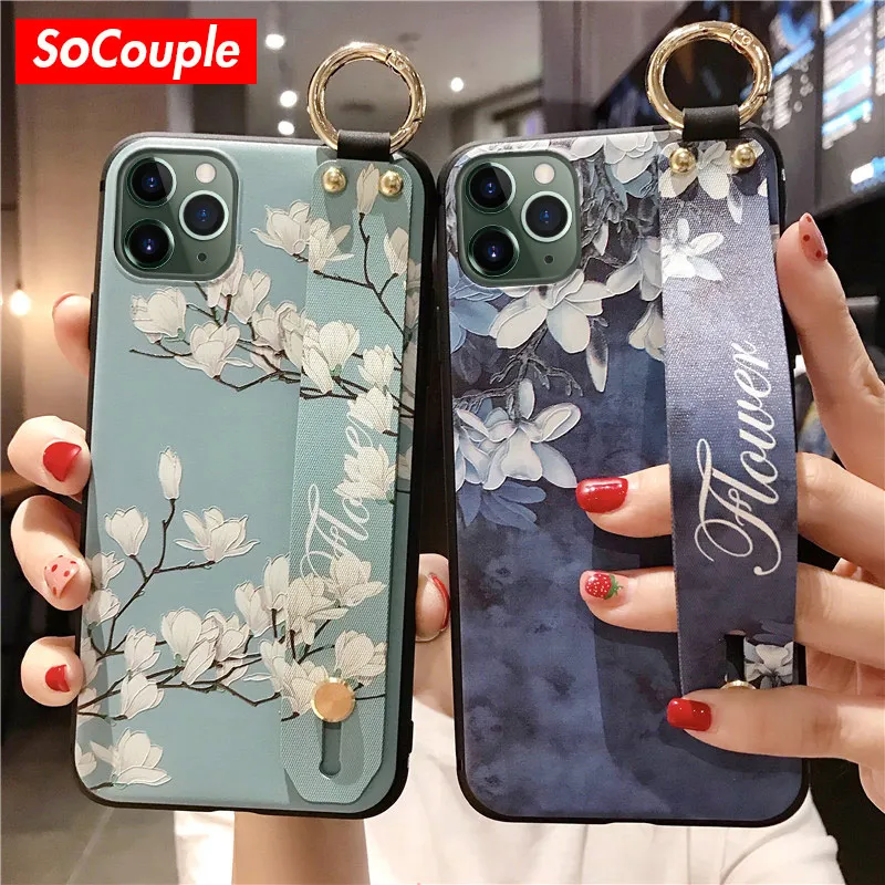 SoCouple Чехол-держатель для телефона для iphone XR X Xs max 11 Pro Max чехол для iphone 7 8 6 6s plus ремешок на запястье Мягкий ТПУ чехлы накладки