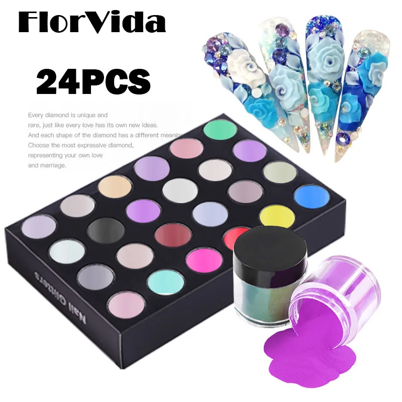 

Набор акриловых порошков для маникюра FlorVida, 24 шт., 10 г, искусственный дизайн, пигмент для окуня, резная скульптура, блеск