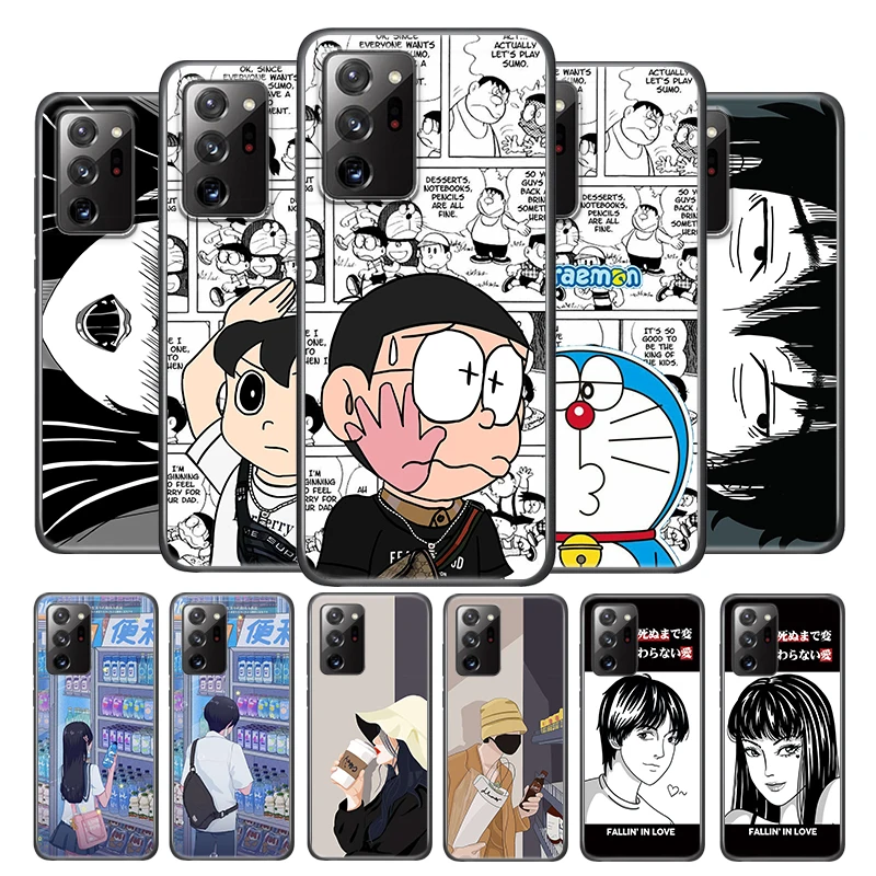 

Cute Doraemon Couples For Samsung Note 20 Ultra Plus 10 9 8 F52 M62 M60 M31 M02 M01 Core Silicone Soft Black Phone Case