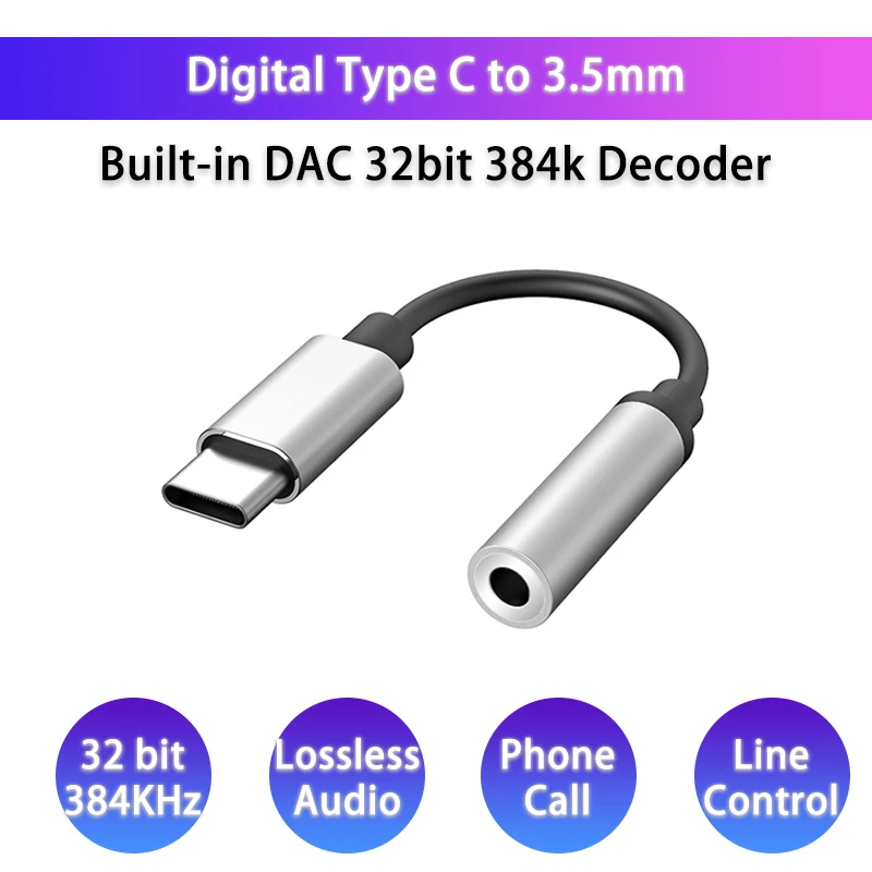 

USB Type C DAC to 3.5mm Earphone Jack Adapter Digital Audio Converter HiFi Decode for SAMSUNG Note10 OnePlus Pixel Huawei Xiaomi