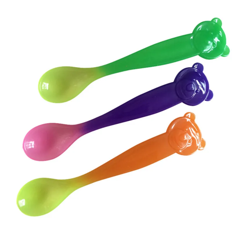 Cuchara con sensor de temperatura para ni&ntilde;os y ni&ntilde;as, cucharilla de silicona para alimentaci&oacute;n de beb&eacute;, juego de cuidado de beb&eacute;, cuchara de alimentaci&oacute;n, 3 colores-0